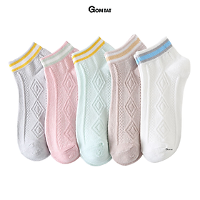 Set 5 đôi tất vớ nữ cổ ngắn GOMTAT họa tiết vân nổi, nhiều màu dễ thương, chất liệu cotton mềm mại êm chân - CB091