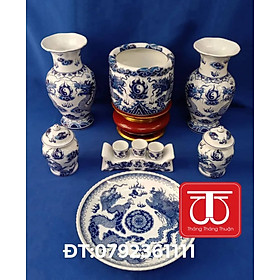 Mua BỘ BÁT HƯƠNG VẼ RỒNG NỔI (ĐẾ GỖ SƠN SON THẾP VÀNG CAO 12CM / ĐK BÁT 20CM  22CM) /ĐÔI LỌ CAO 30CM / ĐÔI CHOÉ 16CM )