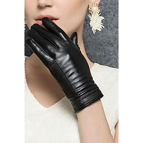 Găng tay nữ da cừu đơn giản BHY8618 Bao tay nữ lót lông giữ ấm, chống ngấm nước tốt