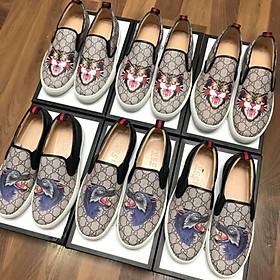 Free ship Giầy lười in nhiệt sói gót đen