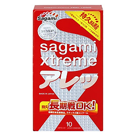 Bao Cao Su Gai Kéo Dài Thời Gian Của Nhật Bản Sagami Xtreme Feel Long (Hộp 10 Chiếc) Không Mùi Cao Su  - Tặng 1 Chiếc BCS Power Men - Che Tên Sản Phẩm