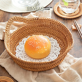 Giỏ mây có tay cầm đựng đồ ăn, hoa quả | Rổ mây tay cầm trang trí nhà Bemiao Shop