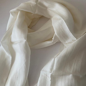 Khăn quàng cổ lụa tơ tằm trơn màu trắng, 100%silk, hàng thủ công chất lượng cao