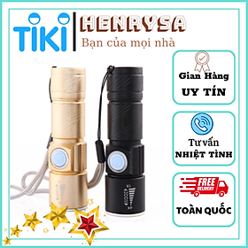 Đèn pin zoom mini siêu sáng đầu sạc USB - Chính hãng Henrysa