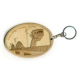 Móc khóa khắc Gỗ Veener cao cấp Cầu Rồng Đà Nẵng size 4.0x5.6cm