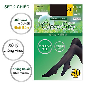Set 2 Quần tất đen ngừa virus kháng khuẩn khử mùi sạch sẽ dòng CLEARSTA dày 50D của GUNZE Nhật Bản