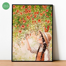 Tranh số hóa - Cô gái và giàn hoa đã căng khung 40x50cm 27 màu