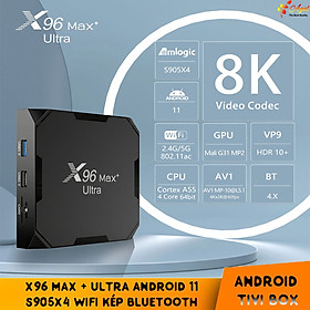 Android Tivi Box X96 Max plus ultra S905X4 Ram 4G Rom 32G Wifi Kép Có Bluetooth Cài Sẵn Ứng Dụng Xem Phim HD Và Truyền Hình Cáp miễn phí vĩnh viễn - Hàng Nhập Khẩu