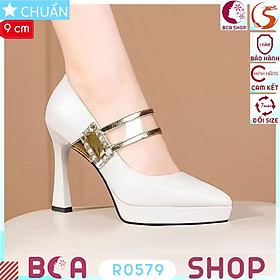 Giày cao gót nữ 9p RO579 ROSATA tại BCASHOP mũi nhọn kết hợp quai ngang trong suốt sang trọng, khóa gai dính tiện lợi