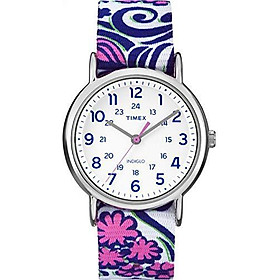 Timex Women's TW2P90200 Weekender Reversible Blue Swirl Nylon Slip-Thru Strap Watch