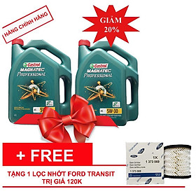 Bộ 2 dầu nhớt tổng hợp Castrol. Magnatec Professional 5W-30 tặng 1 lọc nhớt cho xe Ford Transit