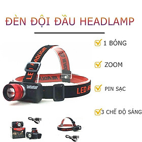 Mua Đèn Đội Đầu Headlamp 1 Bóng Siêu Sáng Có Zoom 3 Chế Độ Sáng Dùng Pin Sạc