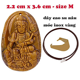 Mặt Phật Phổ hiền đá mắt hổ 3.6 cm kèm vòng cổ dây cao su nâu - mặt dây chuyền size M, Mặt Phật bản mệnh