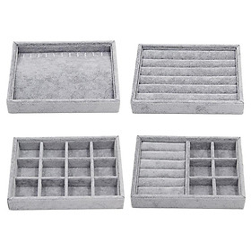 Hình ảnh 4 set Stackable Jewelry Display Tray Box Rings Grey Velour Jewellery Holder
