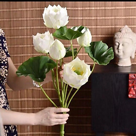 Mua Hoa lụa  cành hoa sen giả cao cấp 2 bông 1 nụ kèm lá tuyệt đẹp trang trí phòng khách