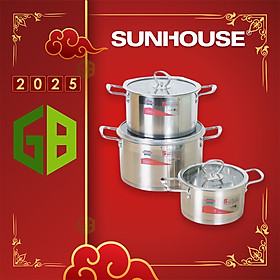 Bộ Nồi Inox Sunhouse Mama cao cấp 5 đáy SH784 (16cm, 20cm, 24cm) - Dùng cho mọi loại bếp - Hàng chính hãng