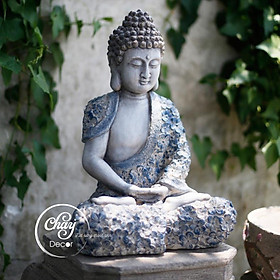 Mua Tượng Phật Thích Ca Áo Hoa Xanh Thiền Định Bằng Composite Trang Trí Nhà Cửa  Ngoài Trời  Sân Vườn