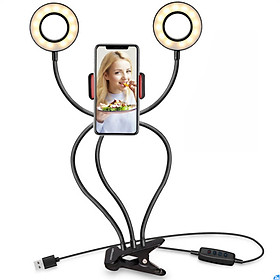 Mua Kẹp điện thoại để bàn bao gồm 2 đèn LED quay video chụp hình livestream  trang điểm với các mức độ sáng khác nhau