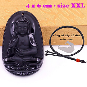 Mặt Phật A di đà đá thạch anh đen 6 cm kèm vòng cổ dây dù đen - mặt dây chuyền size lớn - XXL, Mặt Phật bản mệnh