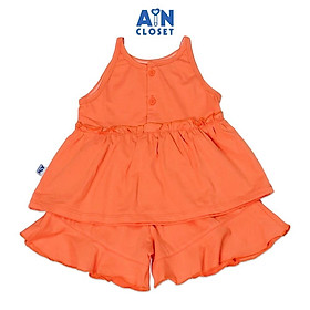 Bộ quần áo ngắn bé gái Cam trơn rũ cotton lụa - AICDBGDRU5TF - AIN Closet