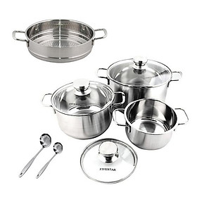 Bộ nồi xửng Fivestar 4 món nắp kính tặng 2 vá canh