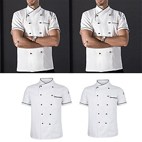 2x Summer Durable Chef Jacket Coat Bakery Uniform Short Sleeve Chef Apparels