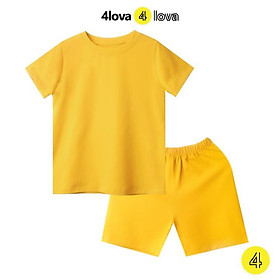 Bộ quần áo cộc tay thun trơn cho bé trai và gái 4LOVA chất cotton mùa hè chính hãn