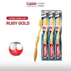 Combo 3 Bàn Chải Đánh Răng LIPZO Ruby Gold Công Nghệ Chỉ Tơ Vàng Xoắn Kép Nano Kháng Khuẩn