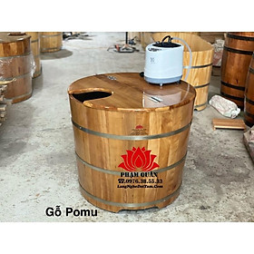Bồn tắm tròn gỗ pomu kèm máy xông 4l