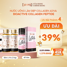 2 Hộp Nước Uống Làm Đẹp Collagen ADIVA Tem Trắng (14 Chai/Hộp) + 1 Hộp Viên Uống Trắng Da White ADIVA 60 Viên