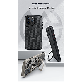 Ốp lưng cho iPhone 14 Pro Max, iPhone 13 Pro Max, iPhone 12 Pro Max hiệu Likgus Fiber hỗ trợ sạc không dây, kèm kệ chống lưng, vân carbon chống trơn trượt, chống sốc cao cấp - Hàng chính hãng