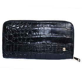 Ví nữ da cá sấu Huy Hoàng trơn nhiều ngăn cầm tay màu đen HT3750