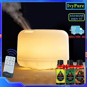 Máy Xông Tinh Dầu Cao Cấp Tặng 3 Chai Tinh Dầu Sả Chanh  Bạc Hà  Quế. Máy Khuếch Tán Tinh Dầu Có Remote Điều Khiển Từ Xa Chuyên Dụng Xông Tinh Dầu - MÁY 