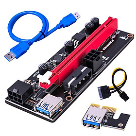 PCI-E Riser 009S 1x 16x Extender PCI E USB Riser 009S Thẻ bộ điều hợp kép 6Pin SATA 15PIN cho BTC USB 3.0 CAD