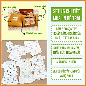 Set quà tặng đồ sơ sinh cotton 18 chi tiết mùa xuân hè thu cho bé trai màu xanh nhạt