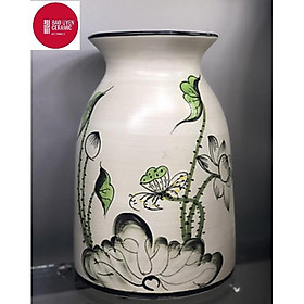 Mua Bình Gốm Căm Hoa Hình Ống Trúc Họa Tiết Sen Xanh- Gốm Sứ Bát Tràng Dùng để Trang Trí- Biếu Tặng