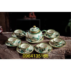 Mua Bộ ấm quả hồng vẽ hoa đào xanh gốm sứ Bát Tràng