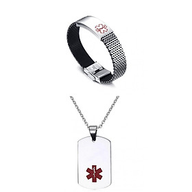 316L Stainless Steel  Alert ID Bracelet + Necklace