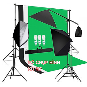 Bộ Kit K7 chụp hình full món khung treo phông 3 nền ,3 softbox ,1 TAY TREO 