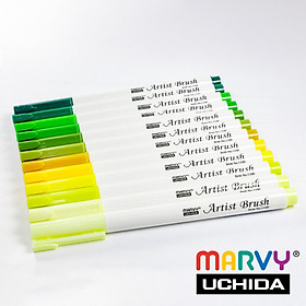 Combo 12 bút lông đầu cọ viết calligraphy Marvy Artist Brush 1100 - Tone xanh lá vàng