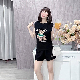 SÉT BỘ THỂ THAO SÁT NÁCH NỮ GẤU HELLO JOY SIÊU XINH , CHẤT COTTON CO GIÃN 4 CHIỀU Mềm Mại