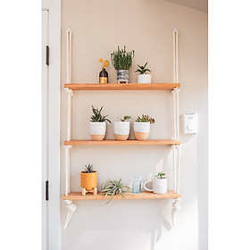 Mua Kệ gỗ trang trí treo tường có dây 3 tầng  gỗ thông tự nhiên kích thước 50x14 cm