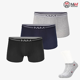 Combo 3 Quần Sịp Nam Quần Lót Đùi Nam Boxer Sợi Cotton Mềm Mịn Siêu Thoáng Mát, Co Giãn 4 Chiều Cao Cấp MRM FASHION TẶNG Đôi Tất Nam Cao Cấp