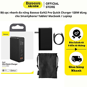 Mua Bộ sạc nhanh đa năng Baseus GaN2 Pro Quick Charger 120W dùng cho Smartphone/ Tablet/ Macbook / Laptop (C+C+A  With C to C Cable  E-mark Chip 100W)- Hàng chính hãng
