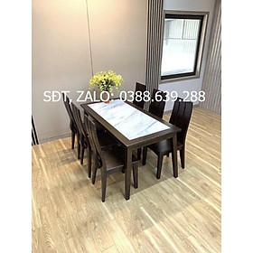 Mua bàn ghế ăn chân chéo mặt đá gỗ sồi nga gia đình phòng bếp