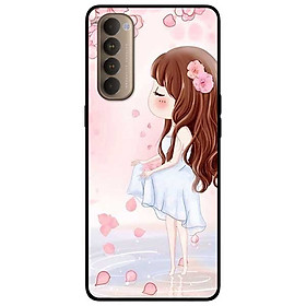 Ốp lưng dành cho Oppo Reno 4 Pro mẫu Cô Gái Váy Trắng Nền Hoa Đào