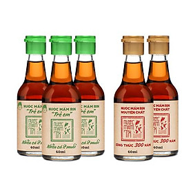 Combo 3 chai nước mắm Tĩn cho bé ăn dặm 42N chai thủy tinh 60ml tặng 2 chai nước mắm Tĩn du lịch mini 40N chai thủy tinh 60ml nước mắm rin nguyên chất nhĩ từ cá cơm than