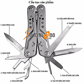 Dụng cụ đa năng đi dã ngoại ngoài trời cầm tay tích hợp kìm, tua vít có đèn bên trong tiện ích 13in1 cao cấp (Tặng đèn pin bóp tay mini- giao màu ngẫu nhiên)