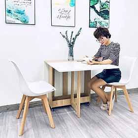 Mua Bàn ăn thông minh có bánh xe vân gỗ trắng HC-41