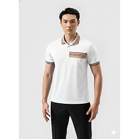 Áo thun cổ bẻ thời trang nam, chất thun cá sấu lạnh, chi tiết phối bo in kẻ độc đáo lạ mắt - FORMEN SHOP - FMPS183